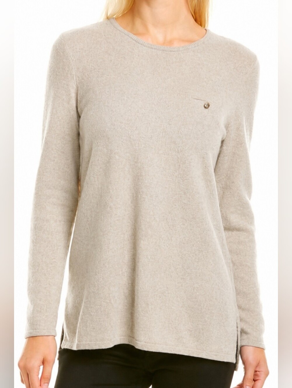 J McLaughlin Rigg Cashmere Sweater Beige Tan Size S 100% Cashmere Knit Pocket